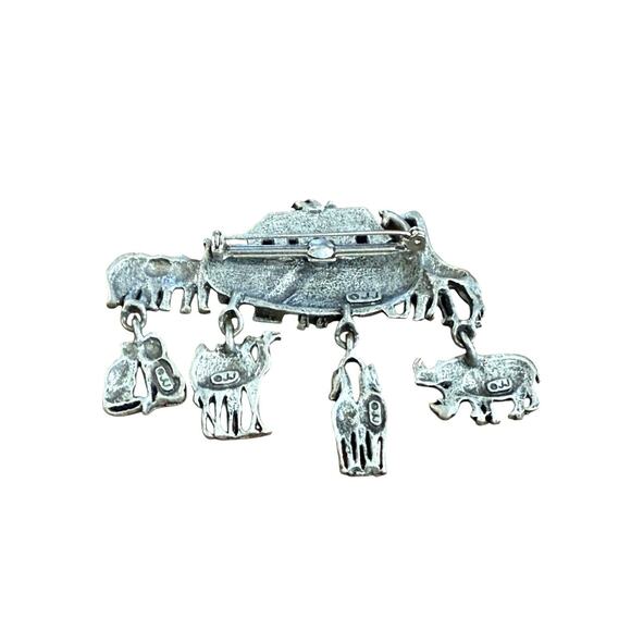 Noahs Ark JJ Jonette Jewelry Signed Brooch Pin Pewter Dangling Animal Pairs VTG - Picture 6 of 8